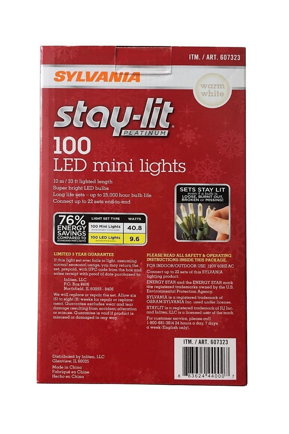 Sylvania stay lit platinum 100 led mini lights warm clearance white