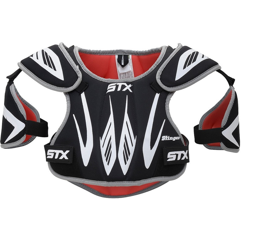 STX Lacrosse Stinger Black Shoulder Pad for Beginner-Intermediate, XX-Small
