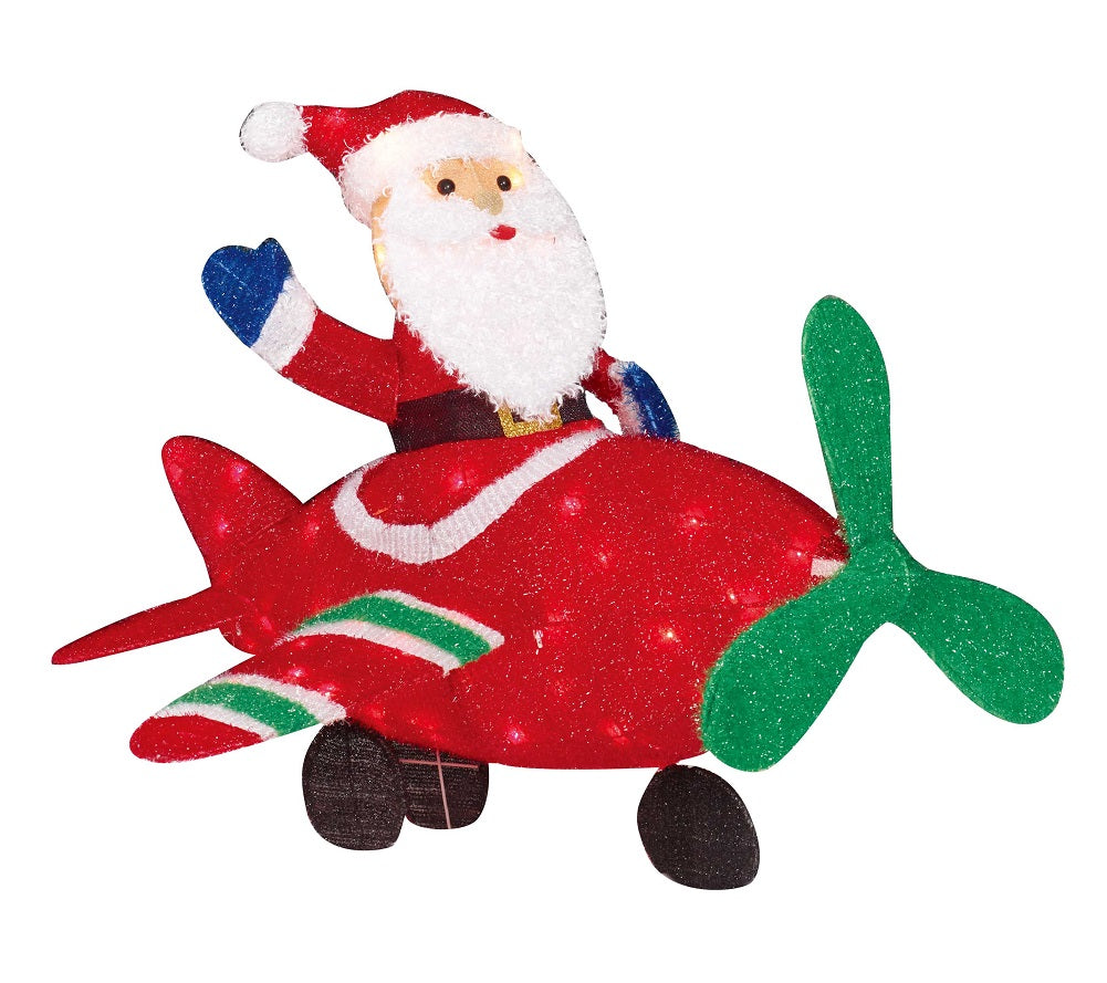 Holiday Time 36" Light Up Tinsel Santa With Plane