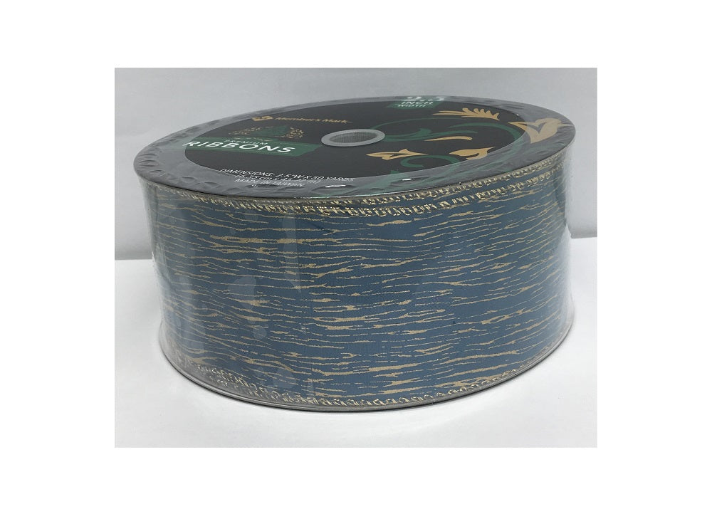 Wire Edged Turquoise with Gold Streak Ribbon 50 Yards x 2.5 inches