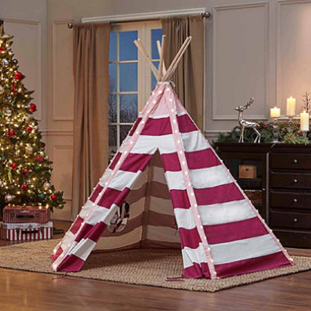 TurtlePlay Kid's Pink Stripe 6 FT Tall LED Teepee