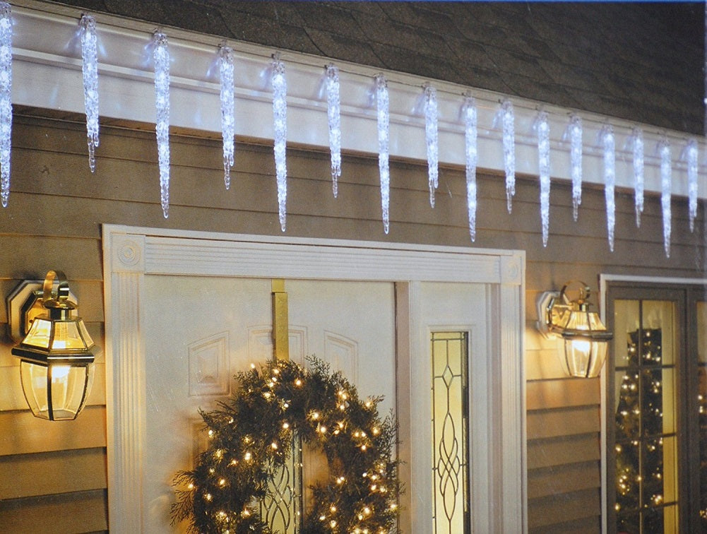 GE 20ct 100 LED Twinkling Ice Crystal Icicle Set Crystal White 2-Pack