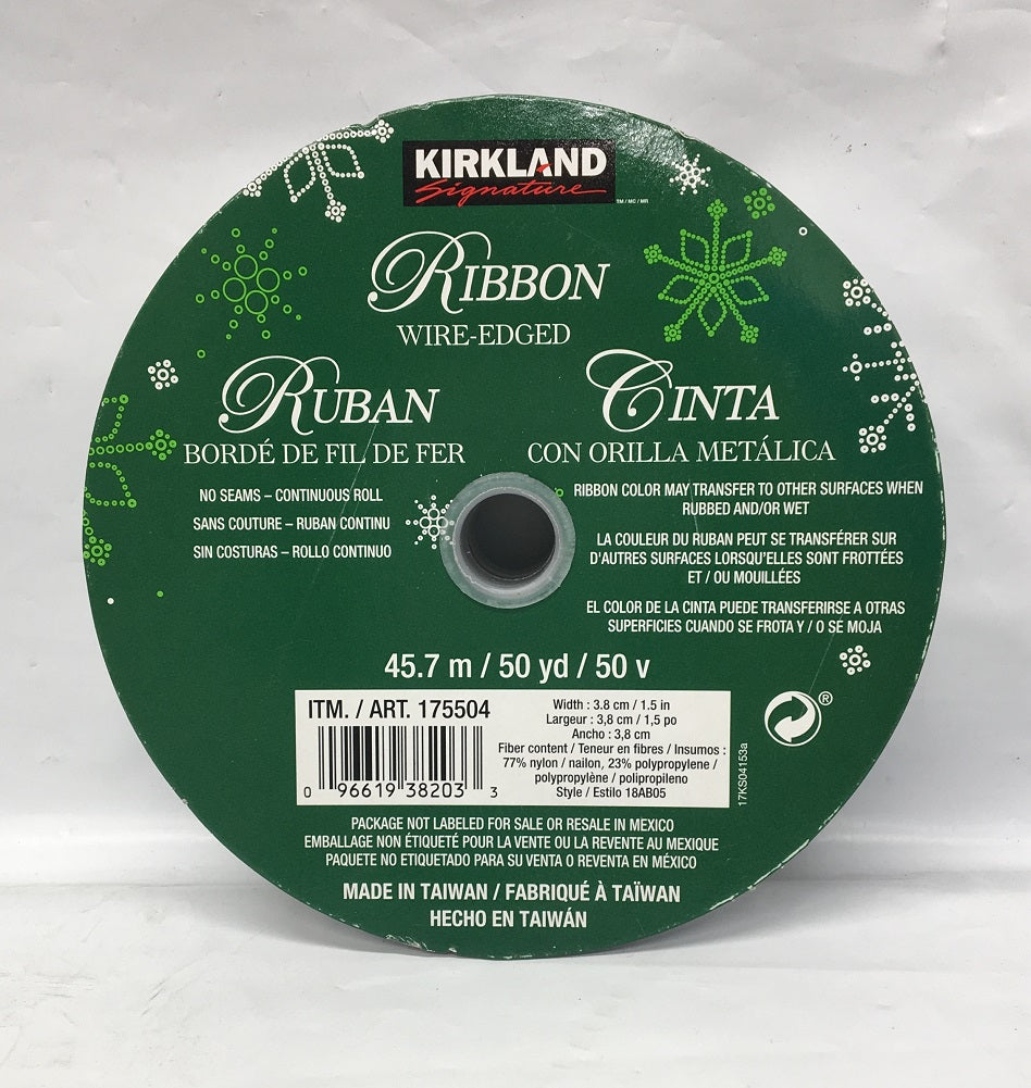 Kirkland Signature Wire Edged Ribbon White with Silver Accents 50 yard ...