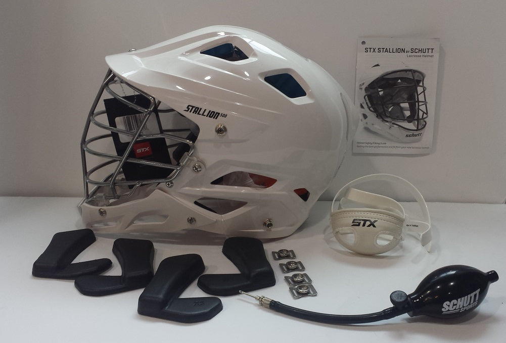 STX Lacrosse Stallion 500 Helmet White Helmet with Grey Face Mask, Medium