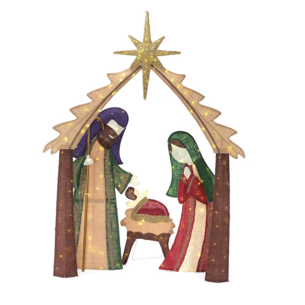 Home Accents Holiday 6FT LED Lighted Burlap Nativity Scene